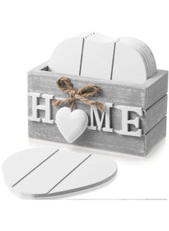 Patelai Coasters for Drinks, Wooden Heart Coasters Set of 6 Farmhouse Coasters with Holder Funny Coasters for Coffee Table Protection Housewarming Gifts for New Home Decoration, 4 Inch (Home, Grey)  - Image 1