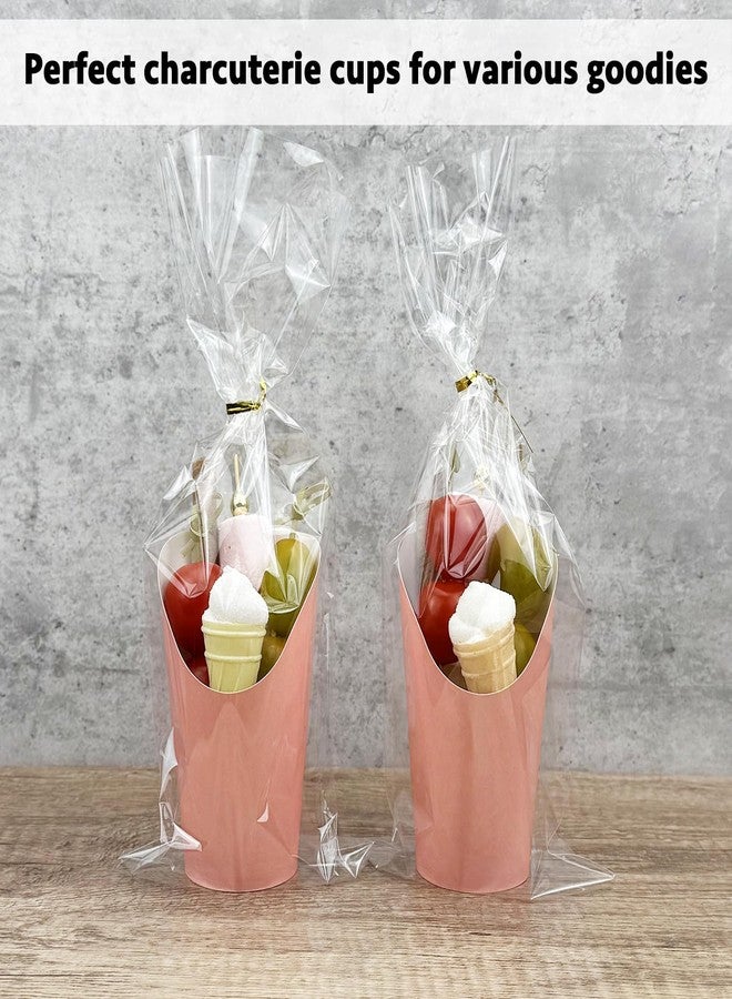 CAMKYDE 50 Sets Disposable Charcuterie Cups with Sticks and Bags, 12 oz Pink Paper Snack Appetizers Cup French Fry Holder with Cocktail Picks Toothpicks (50 Cups+50 Bags+200 Sticks) - Image 5