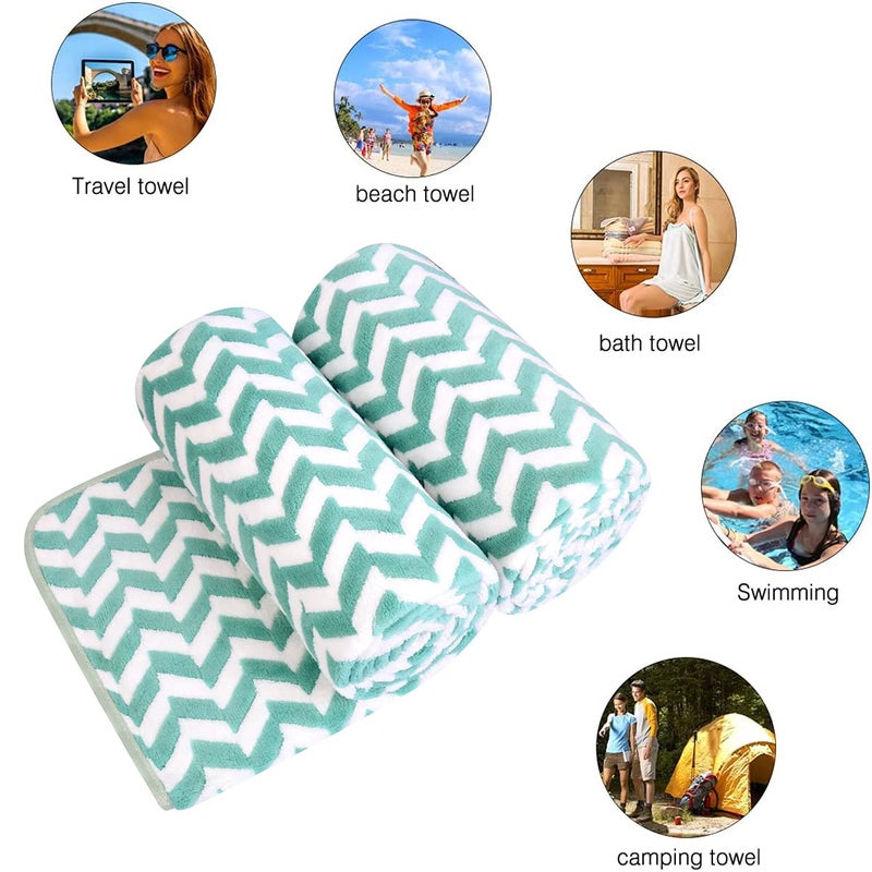 JML Microfiber Bath Towels  Bath Towel 2 Pack(30"" x 60"")  Oversized  Soft  Super Absorbent and Fast Drying  Multipurpose Use for Sports  Fitness  Yoga  Chevron Green - Image 5