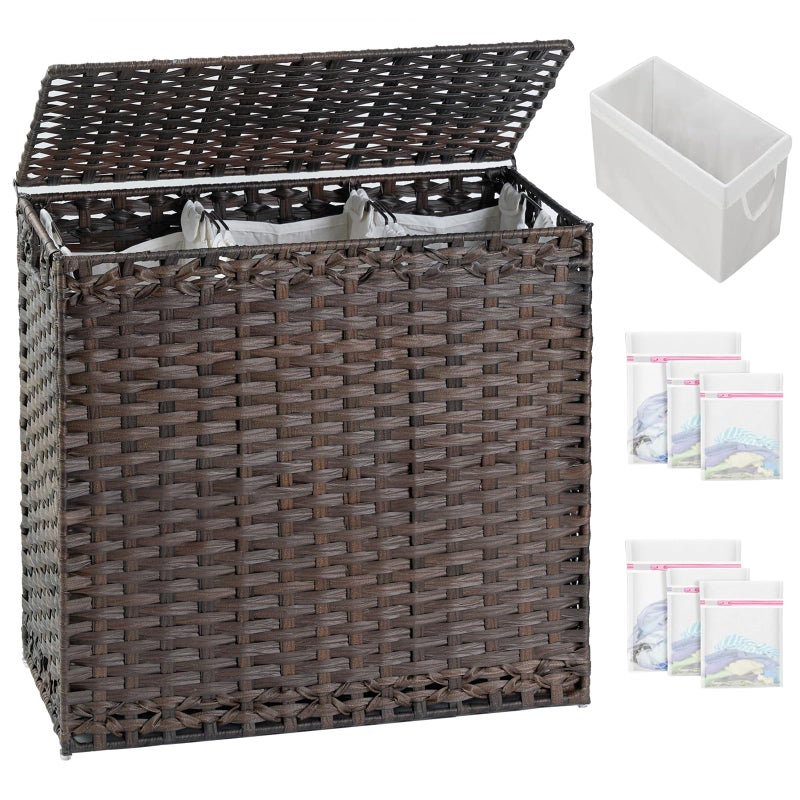SETVSON Laundry Hamper with Lid Laundry Basket 132 L (35 Gal) Wicker Clothes Hamper, Handwoven Rattan Hamper with Handles and 4 Removable Liner Bags, 6 Mesh Bags for Laundry Bedroom Brown - Image 1
