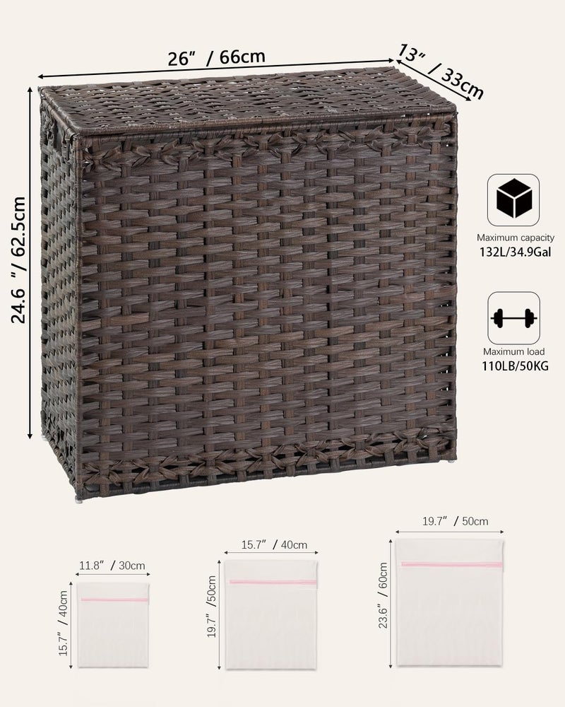 SETVSON Laundry Hamper with Lid Laundry Basket 132 L (35 Gal) Wicker Clothes Hamper, Handwoven Rattan Hamper with Handles and 4 Removable Liner Bags, 6 Mesh Bags for Laundry Bedroom Brown - Image 5