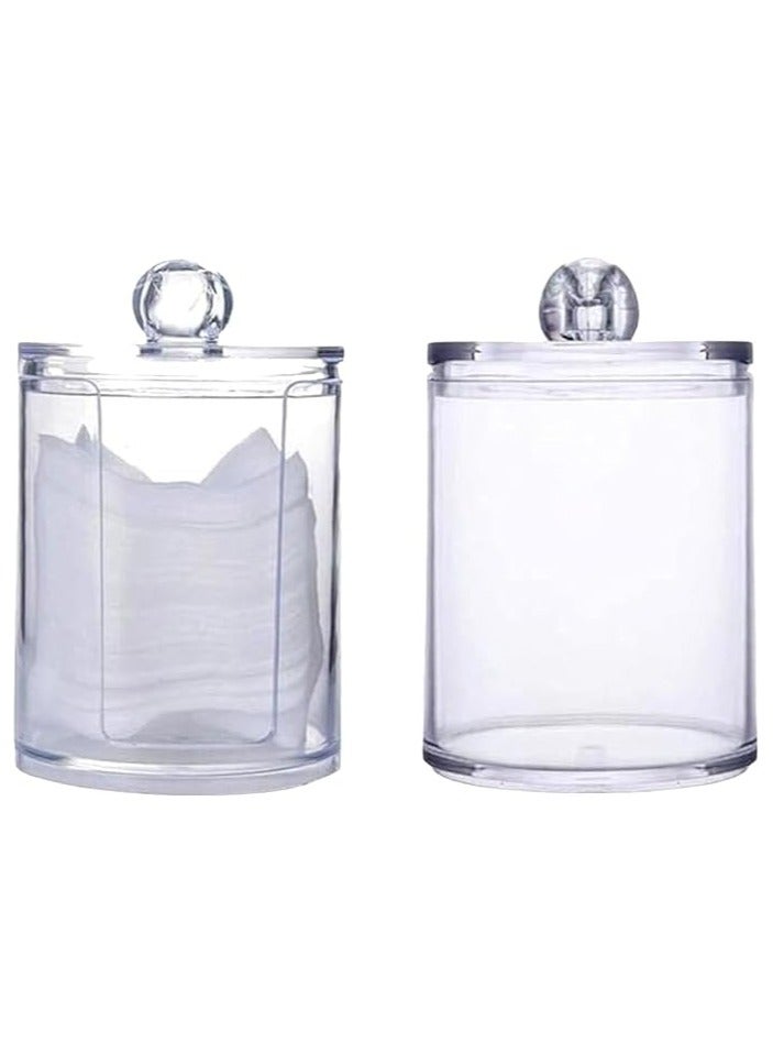 2 pecss Clear Acrylic Storage Box for Cotton Balls, Cotton Pads & Makeup Accessories – Transparent Cotton Organizer for Vanity, Bathroom, and Beauty Storage