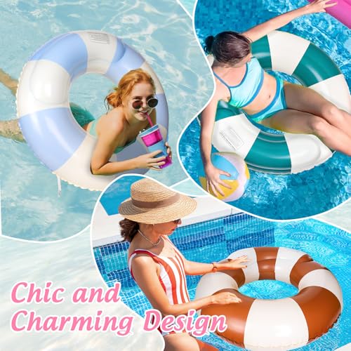 FYSUIMU 4Pcs Inflatable Pool Float Double Deck Classic Color Striped Swim Rings Swimming Pool Tubes for Adults Teens Summer Beach Bachelorette Party, 30 x 14 Inch - Image 5