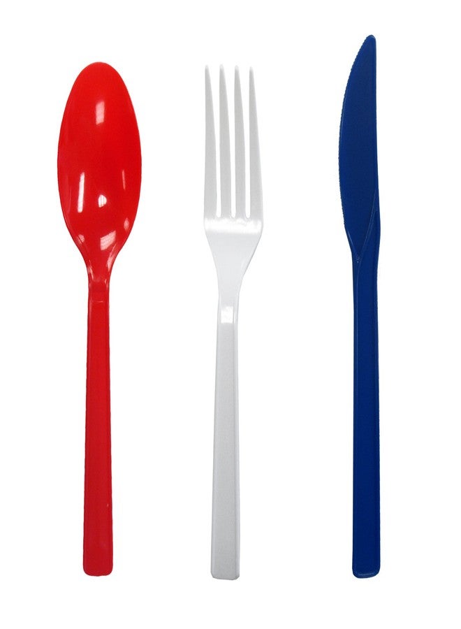 Party Essentials Patriotic Assortment Hard Plastic Combo Pack, Disposable Cutlery Sets, 51 Pieces/ 17 Place, Red/White/Blue - Image 1