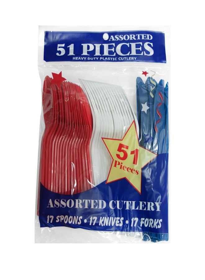 Party Essentials Patriotic Assortment Hard Plastic Combo Pack, Disposable Cutlery Sets, 51 Pieces/ 17 Place, Red/White/Blue - Image 3