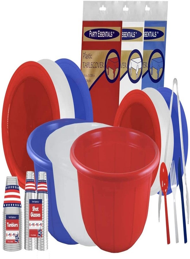 Party Essentials Patriotic Assortment Hard Plastic Combo Pack, Disposable Cutlery Sets, 51 Pieces/ 17 Place, Red/White/Blue - Image 4