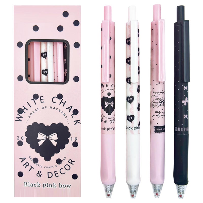 MOZXIRZ 4 Pcs Cute Retractable Pens Bowknot Gel Pens 05mm Fine Point Black Ink Smooth Writing Pen Office School Supplies Cartoon Kawaii Pink Pen for Women Girls Pink - Image 2
