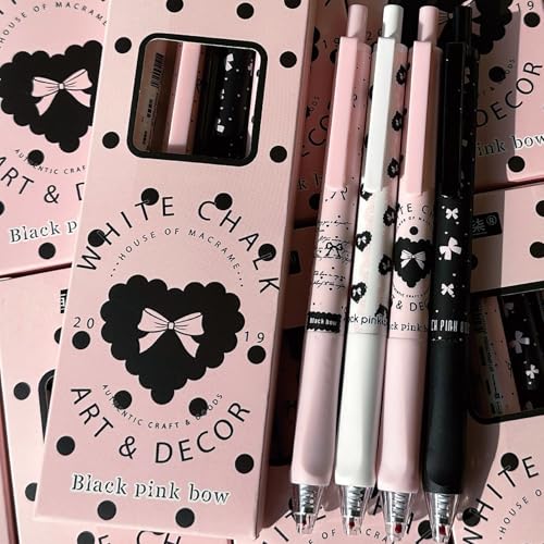 MOZXIRZ 4 Pcs Cute Retractable Pens Bowknot Gel Pens 05mm Fine Point Black Ink Smooth Writing Pen Office School Supplies Cartoon Kawaii Pink Pen for Women Girls Pink - Image 3