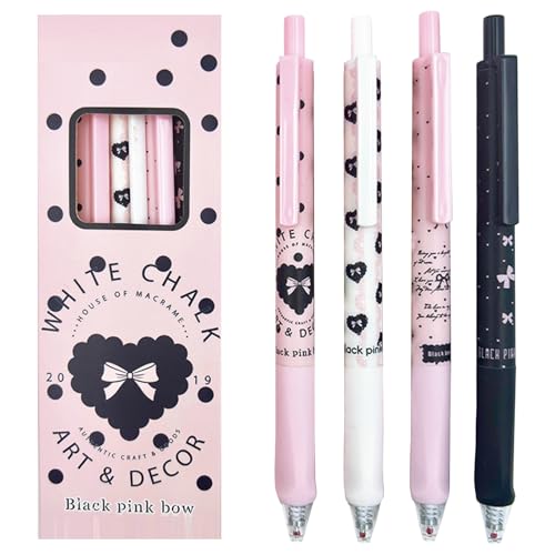 MOZXIRZ 4 Pcs Cute Retractable Pens Bowknot Gel Pens 05mm Fine Point Black Ink Smooth Writing Pen Office School Supplies Cartoon Kawaii Pink Pen for Women Girls Pink - Image 1