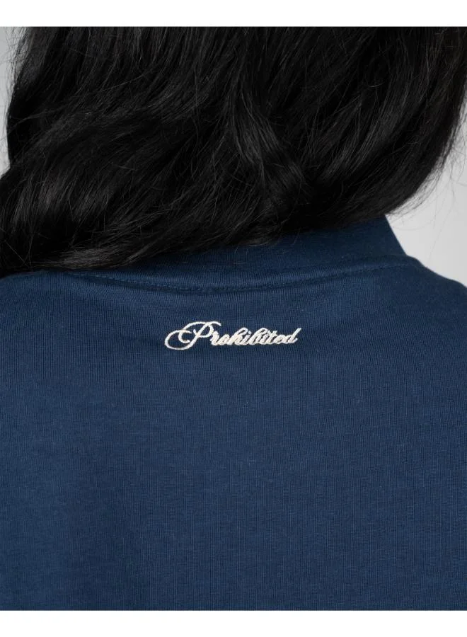Prohibited Oceanic Blue College Boxy Tee  | Best Price UAE