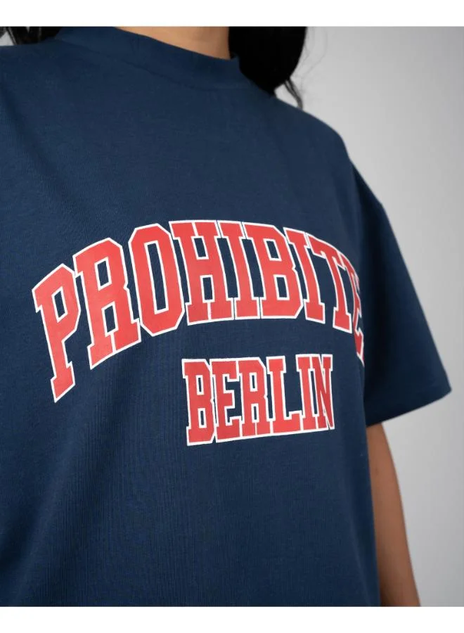 Prohibited Oceanic Blue College Boxy Tee  | Best Price UAE