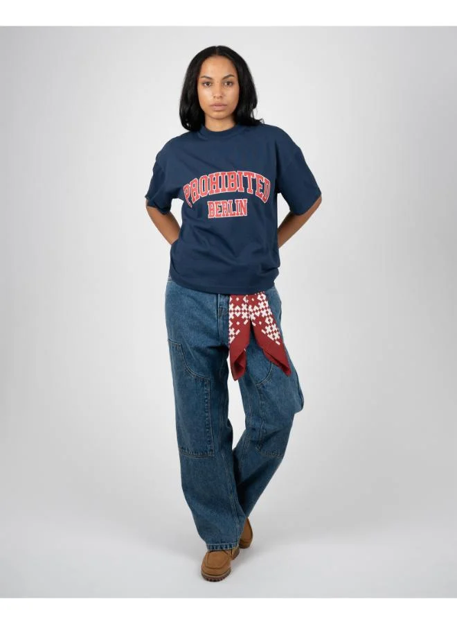 Prohibited Oceanic Blue College Boxy Tee  | Best Price UAE
