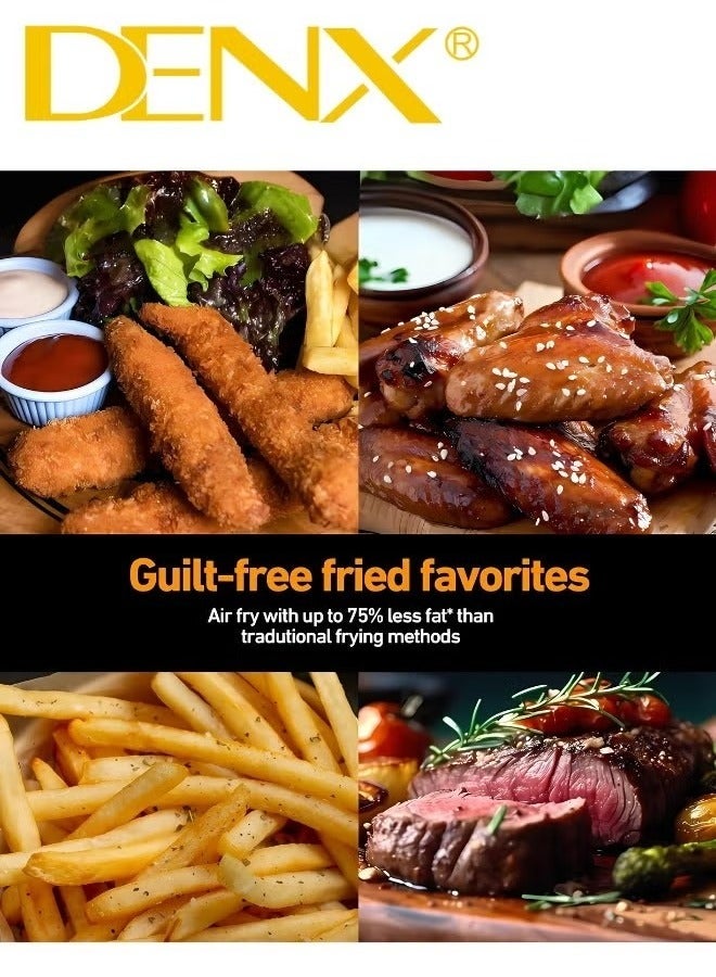 Denx Dual Basket Air Fryer - Versatile Stainless Steel Double Air Fryer, 4L + 4L Capacity, Two Independent Cooking Zones, Touch Control Panel, Smart Temperature Control, Automatic Electric Fryer for Grilling, Baking, and Roasting - Image 3