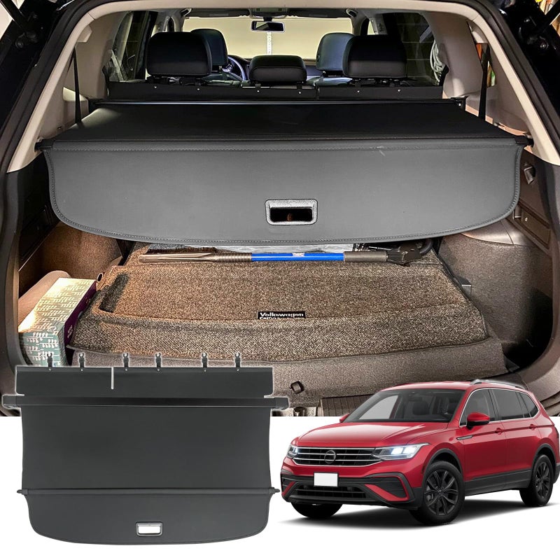غطاء صندوق قابل للسحب VESUL متوافق مع فولكس فاجن VW تيغوان 20242018 درع أمان ظل غطاء صندوق الأمتعة شاشة خصوصية مع غطاء قماش إضافي غير متوافق مع تيغوان 2025