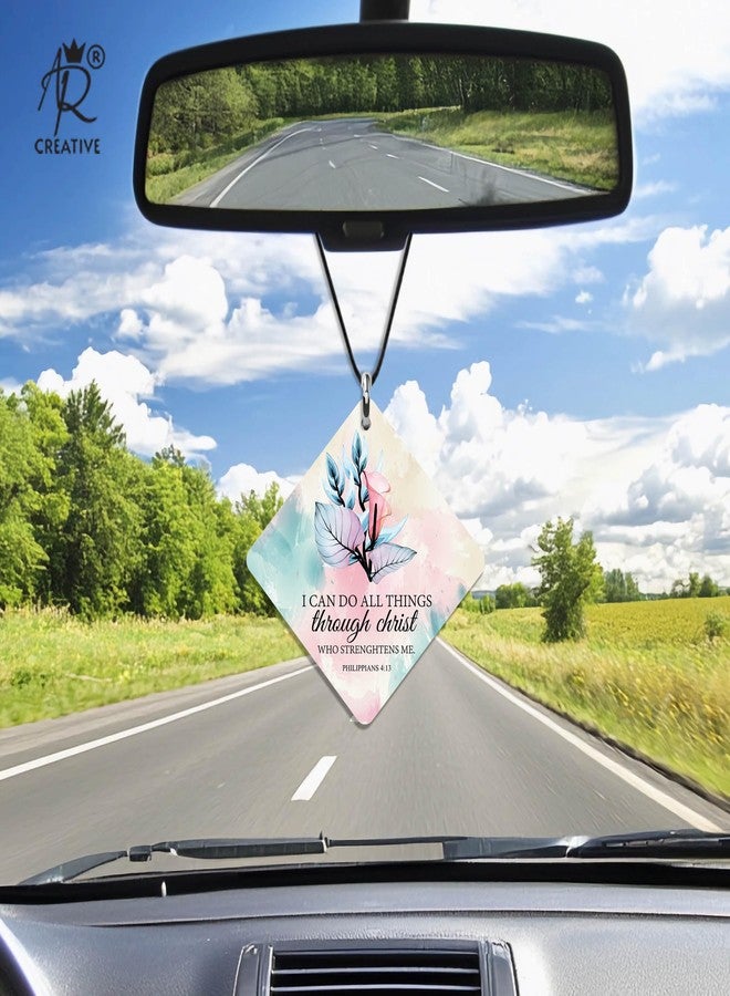 AR Creative I Can Do All Things Through Christ - Bible Verse Car Hanging for Decoration, Bible Quotes MDF Wooden Art, Bible Verse, Car Accessories, Wood Hanger (4.38 inch x 4.38 inch). - Image 2