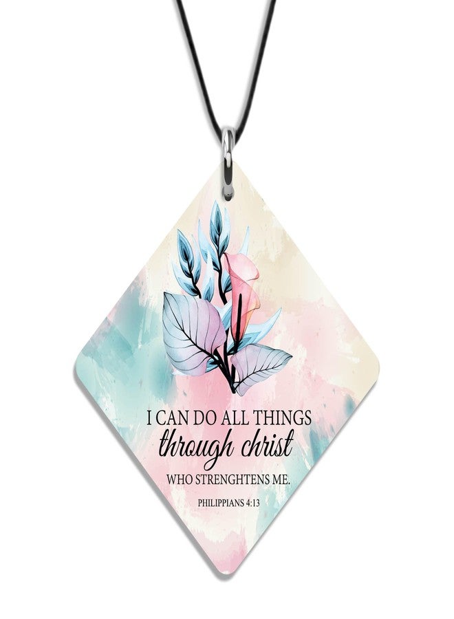 AR Creative I Can Do All Things Through Christ - Bible Verse Car Hanging for Decoration, Bible Quotes MDF Wooden Art, Bible Verse, Car Accessories, Wood Hanger (4.38 inch x 4.38 inch). - Image 1