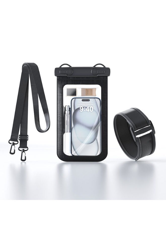 JCB CHIC حقيبة هاتف IPX8 محكمة الغلق مقاومة للماء IPX8 حقيبة هاتف Pvc عالمية للغوص مع حزام ذراع غطاء سباحة شفاف للسفر في الهواء الطلق (D012-2-Black)  - Image 1