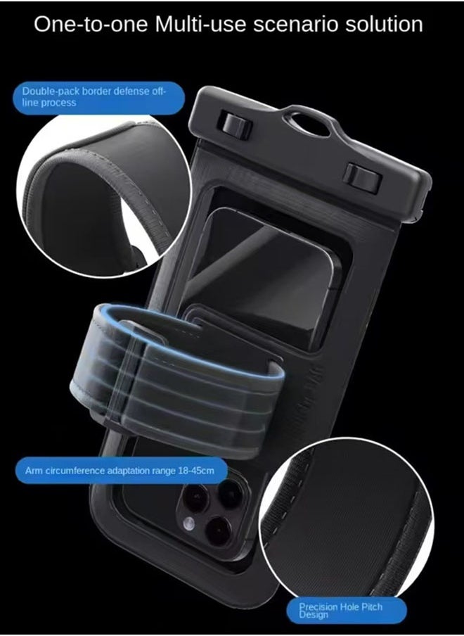 JCB CHIC حقيبة هاتف IPX8 محكمة الغلق مقاومة للماء IPX8 حقيبة هاتف Pvc عالمية للغوص مع حزام ذراع غطاء سباحة شفاف للسفر في الهواء الطلق (D012-2-Black)  - Image 5
