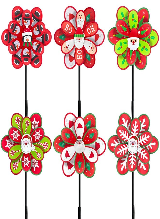 DECEED 6 PCS Double-Layer Christmas Wind Spinners 14.9''W×29.5''H Santa Snowman Penguin Pinwheels Windmills for Christmas Lawn Yard Patio Garden Party Outdoor Decor - Image 1