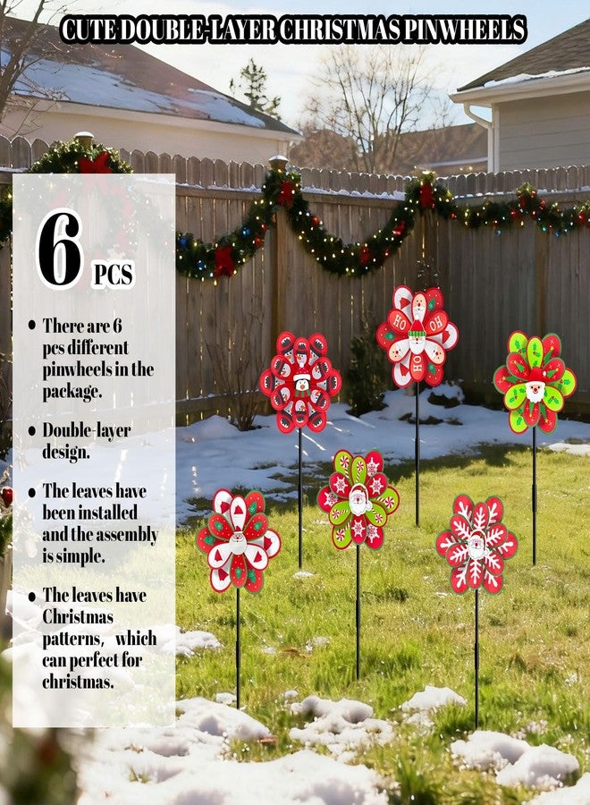 DECEED 6 PCS Double-Layer Christmas Wind Spinners 14.9''W×29.5''H Santa Snowman Penguin Pinwheels Windmills for Christmas Lawn Yard Patio Garden Party Outdoor Decor - Image 2
