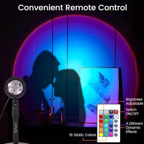 HYLOL Sunset Projector -16 Color LED Light with Remote, Desk Projection Rainbow Night Light, 180° Rotation Romantic Light (Projection Night Light) - Image 4