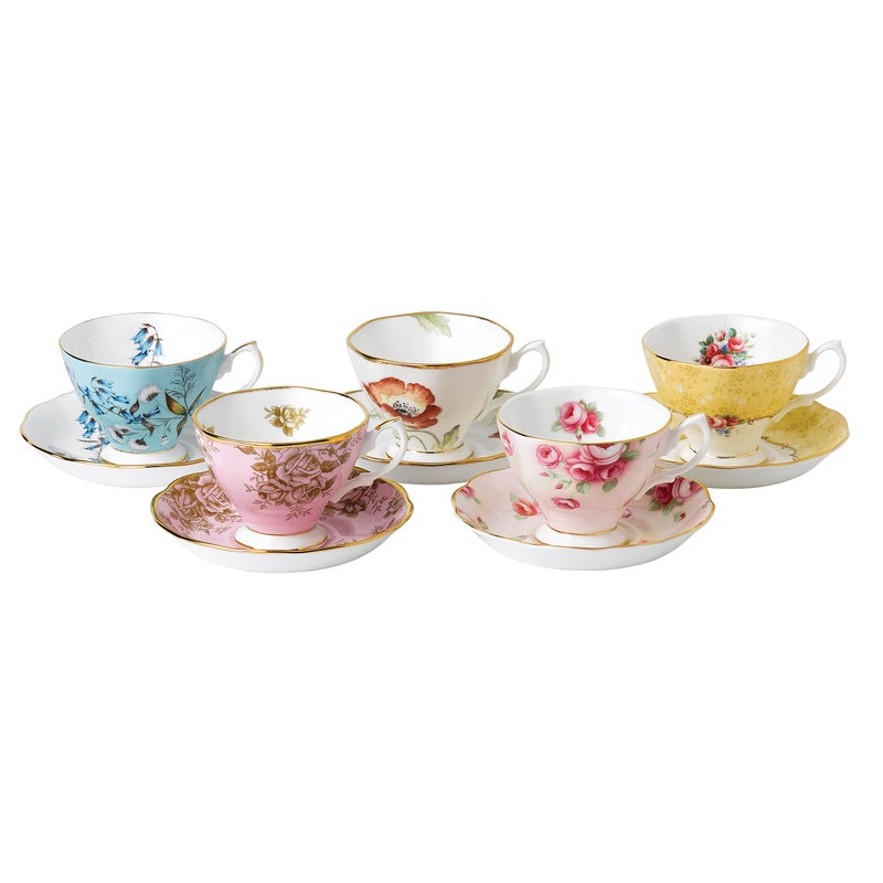 Royal Albert 100 Years 19501990 5Piece Teacup Saucer Set
