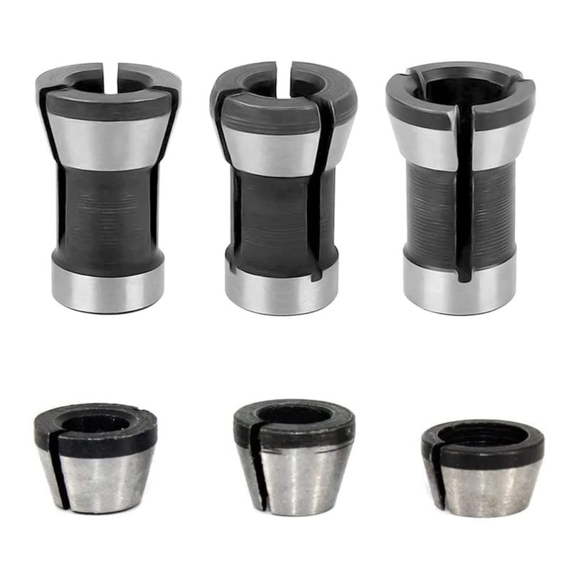 SeonFook 6Pcs Router Collet Adapter 6mm 14 8mm Steel Collets Trimmer Clamping Collet Adaptors Chuck Router Bit for Woodworking Engraving Trimming Machine Tool
