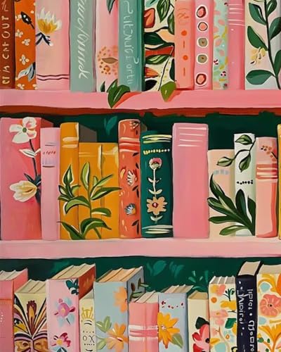 Mosaflare Paint by Numbers for Adults Beginner, Bookshelf Adult Paint by Number Kits on Canvas, DIY Acrylic Oil Easy Painting by Numbers for Home Wall Decor 16X20 inch (Without Frame) - Image 1