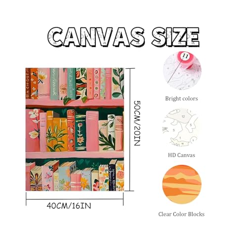 Mosaflare Paint by Numbers for Adults Beginner, Bookshelf Adult Paint by Number Kits on Canvas, DIY Acrylic Oil Easy Painting by Numbers for Home Wall Decor 16X20 inch (Without Frame) - Image 5