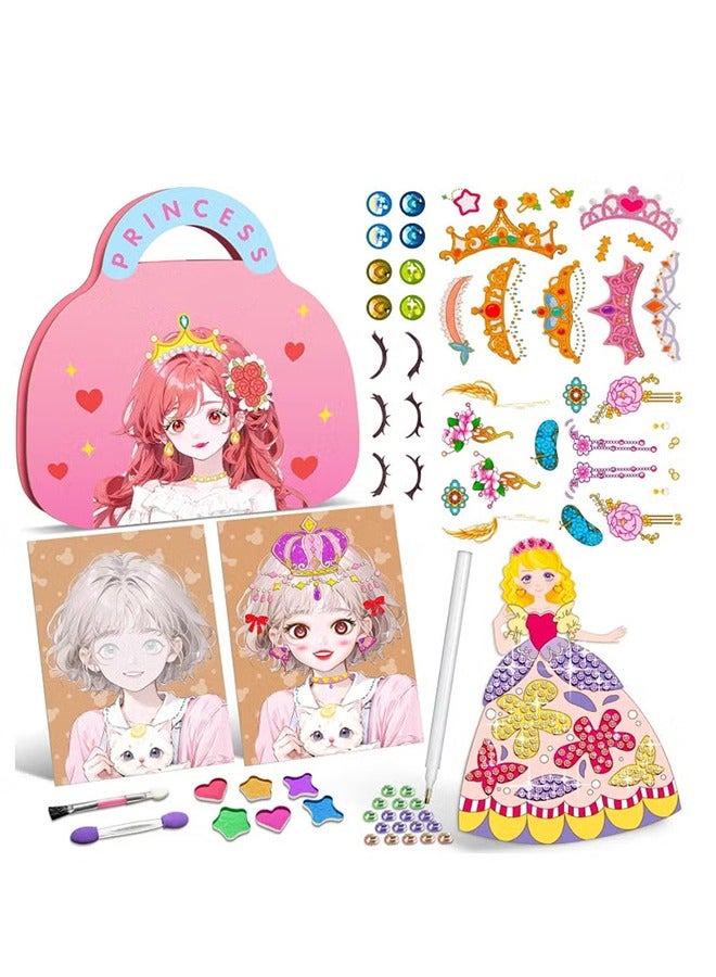 Art Craft Activity for Kids, Paper Craft Kits - Paper Makeup DIY Girls Toy Kit with Diamond Painting & Princess Dress Up Set, Birthday Party Gift for Girls - Image 1