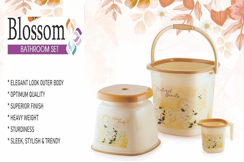 Liza LIZA - Blosson-Bathroom Set 3 Pcs, Bucket (18ltr), Batla/Stool Big, Mug (1 LTR), Elegant Design, Heavy Duty,Bucket for Bathroom, Bathroom Set Combo, Bucket Cleaning Set (Blossom-3-Brown) - Image 3