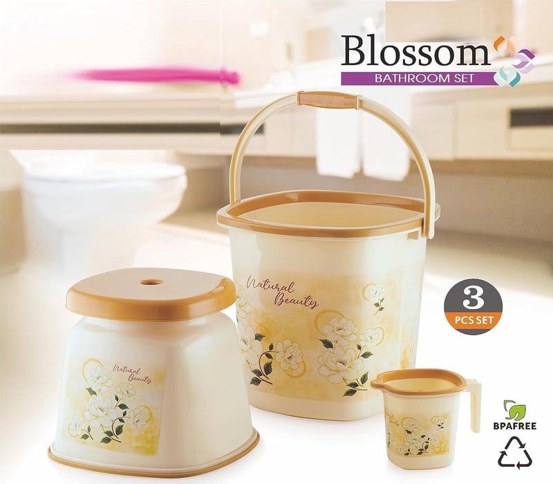 Liza LIZA - Blosson-Bathroom Set 3 Pcs, Bucket (18ltr), Batla/Stool Big, Mug (1 LTR), Elegant Design, Heavy Duty,Bucket for Bathroom, Bathroom Set Combo, Bucket Cleaning Set (Blossom-3-Brown) - Image 4