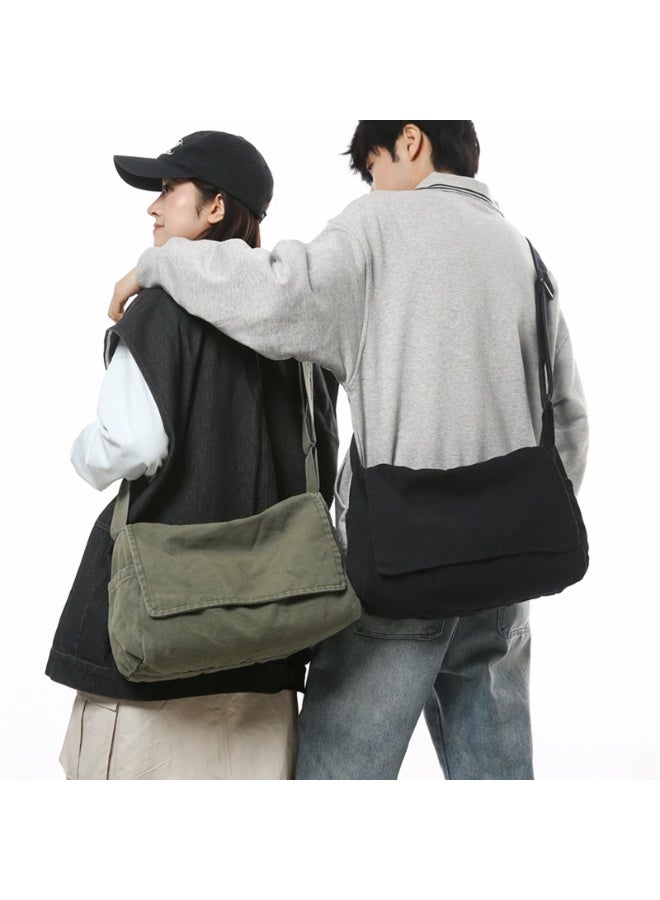 Canvas Messenger Bag, Olive Green Crossbody Satchel, Shoulder Bag, 37x16x24cm - Image 4