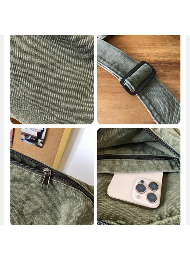 Canvas Messenger Bag, Olive Green Crossbody Satchel, Shoulder Bag, 37x16x24cm - Image 3