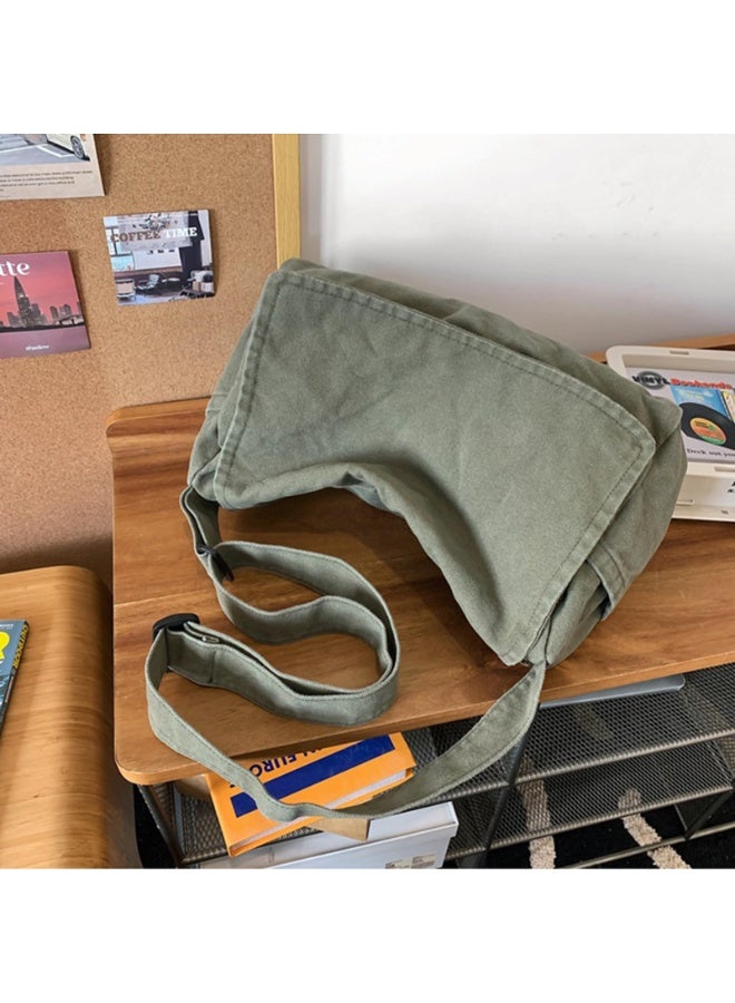 Canvas Messenger Bag, Olive Green Crossbody Satchel, Shoulder Bag, 37x16x24cm - Image 5
