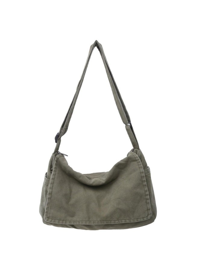 Canvas Messenger Bag, Olive Green Crossbody Satchel, Shoulder Bag, 37x16x24cm - Image 1