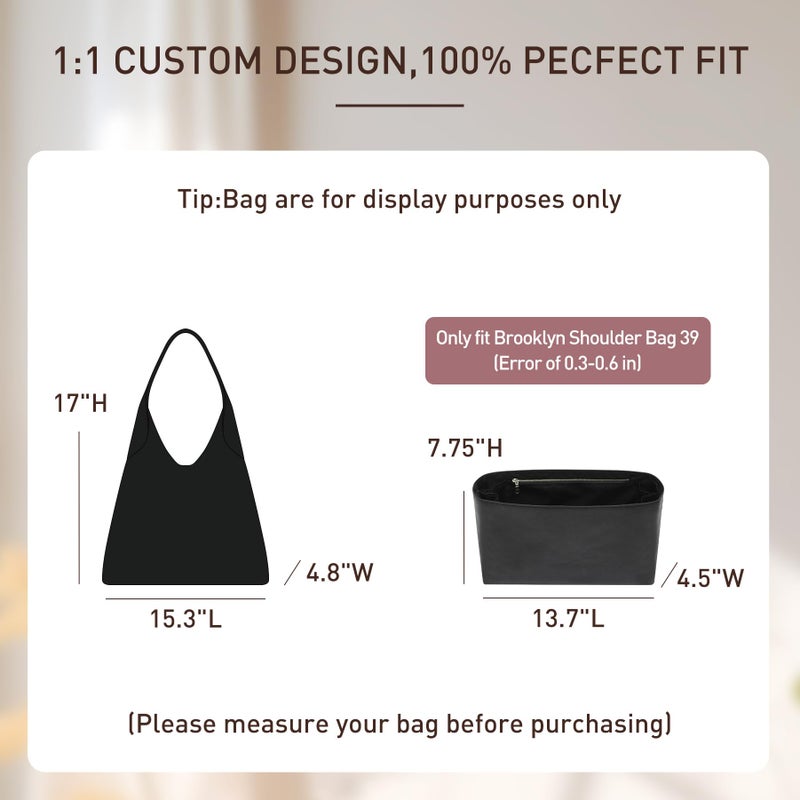 Doxo Purse Organizer Insert for Coach Brooklyn 39 | 9 Pockets with YKK Side Zipper & Elastic Water Bottle Holder | Waterproof Tyvek Bag Organizer for Coach Brooklyn Tote/Shoulder Bag(39, Black) - Image 2