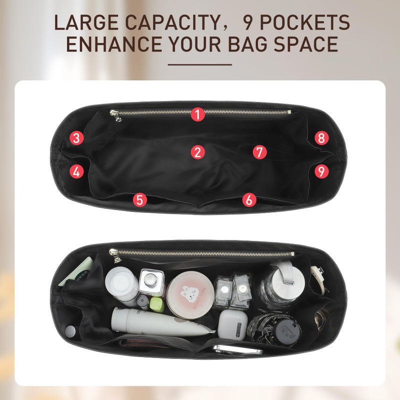 Doxo Purse Organizer Insert for Coach Brooklyn 39 | 9 Pockets with YKK Side Zipper & Elastic Water Bottle Holder | Waterproof Tyvek Bag Organizer for Coach Brooklyn Tote/Shoulder Bag(39, Black) - Image 4