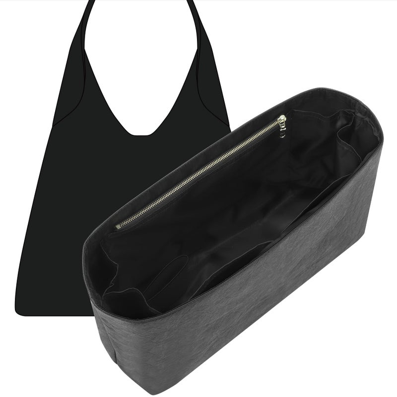Doxo Purse Organizer Insert for Coach Brooklyn 39 | 9 Pockets with YKK Side Zipper & Elastic Water Bottle Holder | Waterproof Tyvek Bag Organizer for Coach Brooklyn Tote/Shoulder Bag(39, Black) - Image 1