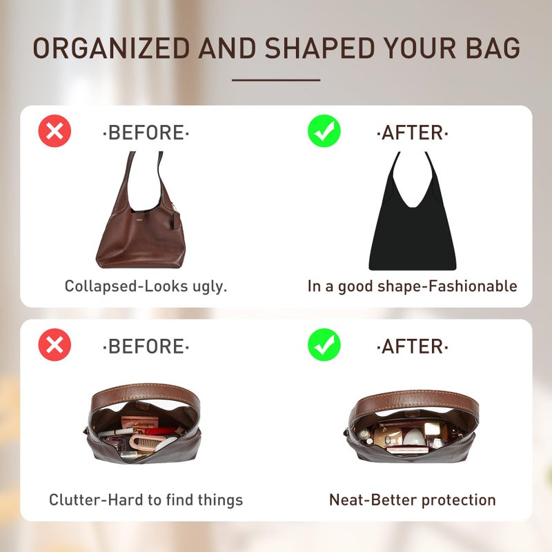 Doxo Purse Organizer Insert for Coach Brooklyn 39 | 9 Pockets with YKK Side Zipper & Elastic Water Bottle Holder | Waterproof Tyvek Bag Organizer for Coach Brooklyn Tote/Shoulder Bag(39, Black) - Image 3