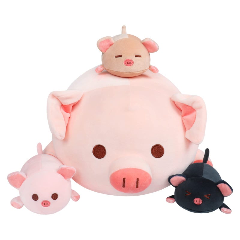 Achwishap Pig Stuffed Animal Mommy 196 with 3 Pig Babies Plush4 PCS Cute Pig Plushie PillowKawaii Plush Toys Soft Hugging Pillow for Kids Girls Boys Birthday Gifts PlushiesPink Pig Family - Image 2
