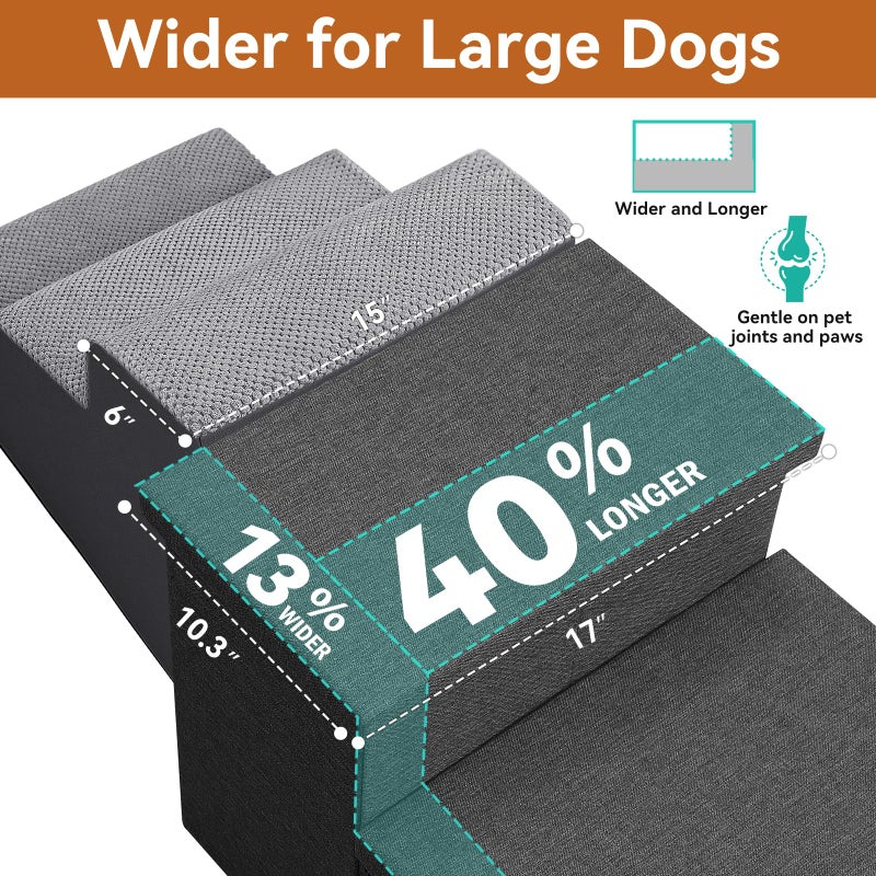 Zerbuger Dog Stairs with Storage 18" H, 3-Step Wider Dog Steps for Small/Medium/Large Old Dogs Cats, Folding Sturdy Pet Stairs Climbing Bed Couch, Ramp for Car Hold Up to 200 lbs (Dark Grey, No Condo) - Image 2