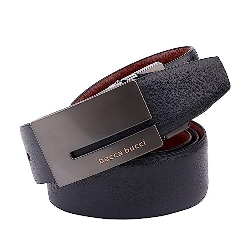 Bacca Bucci® Men's Reversible Classic Dress Belt Italian Top Smooth Genuine Leather Black & Brown with Rotating Metal Buckle-Black & Brown - Image 2