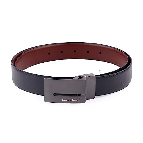 Bacca Bucci® Men's Reversible Classic Dress Belt Italian Top Smooth Genuine Leather Black & Brown with Rotating Metal Buckle-Black & Brown - Image 3