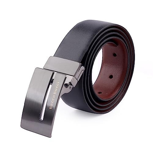 Bacca Bucci® Men's Reversible Classic Dress Belt Italian Top Smooth Genuine Leather Black & Brown with Rotating Metal Buckle-Black & Brown - Image 1