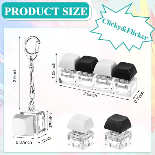 Oppaxf 3Pcs Keyboard Fidget Keychain Decompression Toys Fidget Clicker Keyboard Keychain Fidget Button Fidget Keychain Stress Relief Gifts to Pass The Boring TimeBlack and White Without led - Image 5