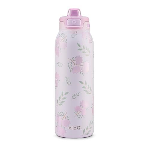Ello Pop Fill 32oz Stainless Steel Water Bottle with QuickFill Technology Double Walled and Vacuum Insulated Metal Leak Proof Locking Lid Straw and Chug Reusable BPA Free Blossom Bliss - Image 1