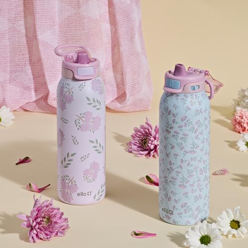 Ello Pop Fill 32oz Stainless Steel Water Bottle with QuickFill Technology Double Walled and Vacuum Insulated Metal Leak Proof Locking Lid Straw and Chug Reusable BPA Free Blossom Bliss - Image 3