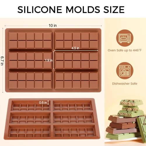 Fimary Chocolate Molds - Non-Stick Chocolate Bar Mold, Break Apart Chocolate Bar Maker Food Grade Deep Chocolate Bar Mold For Making Candy Knafeh Pistachio Chocolate Bar - Set of 2 - Image 2