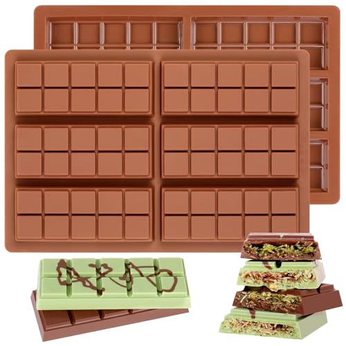 Fimary Chocolate Molds - Non-Stick Chocolate Bar Mold, Break Apart Chocolate Bar Maker Food Grade Deep Chocolate Bar Mold For Making Candy Knafeh Pistachio Chocolate Bar - Set of 2 - Image 1